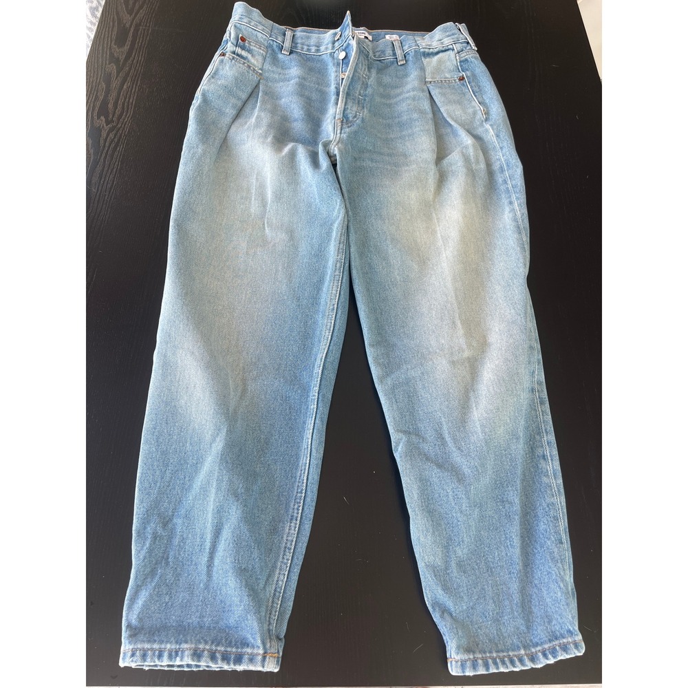 RE/DONE Women Light Wash High Rise Pleated Tapered Denim Jeans Size 31